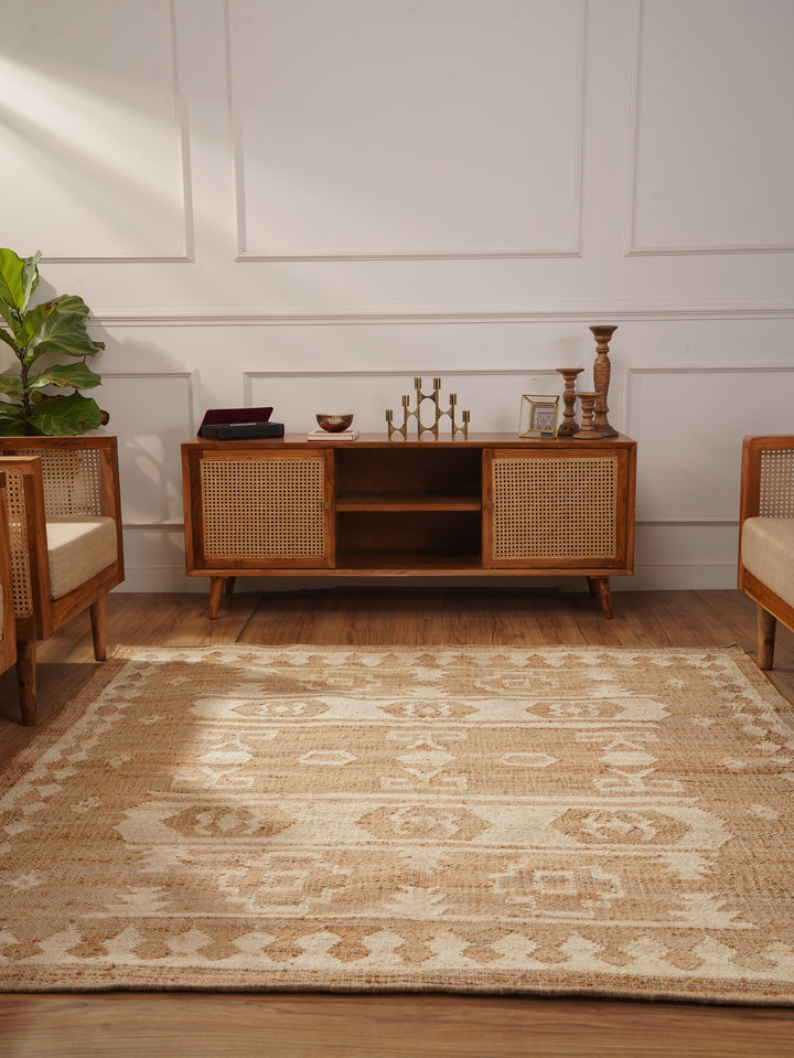 White & Beige Oriental Hand Woven Jute Flat Weave Kilim Rug