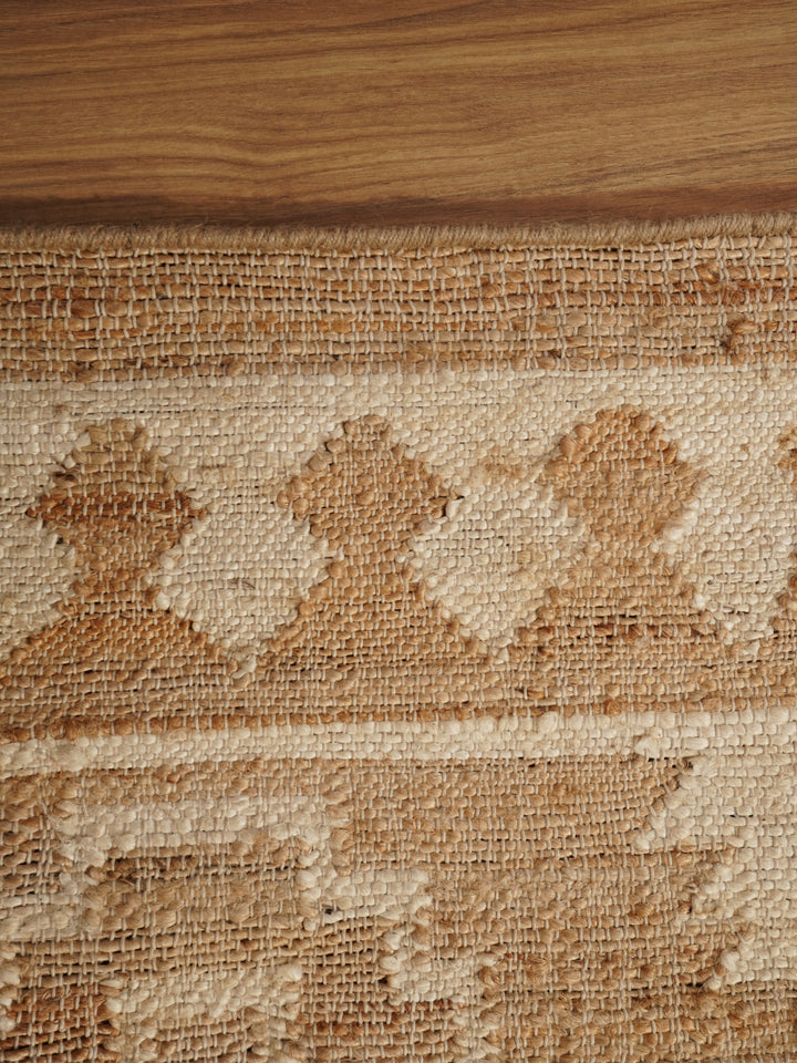 White & Beige Oriental Hand Woven Jute Flat Weave Kilim Rug