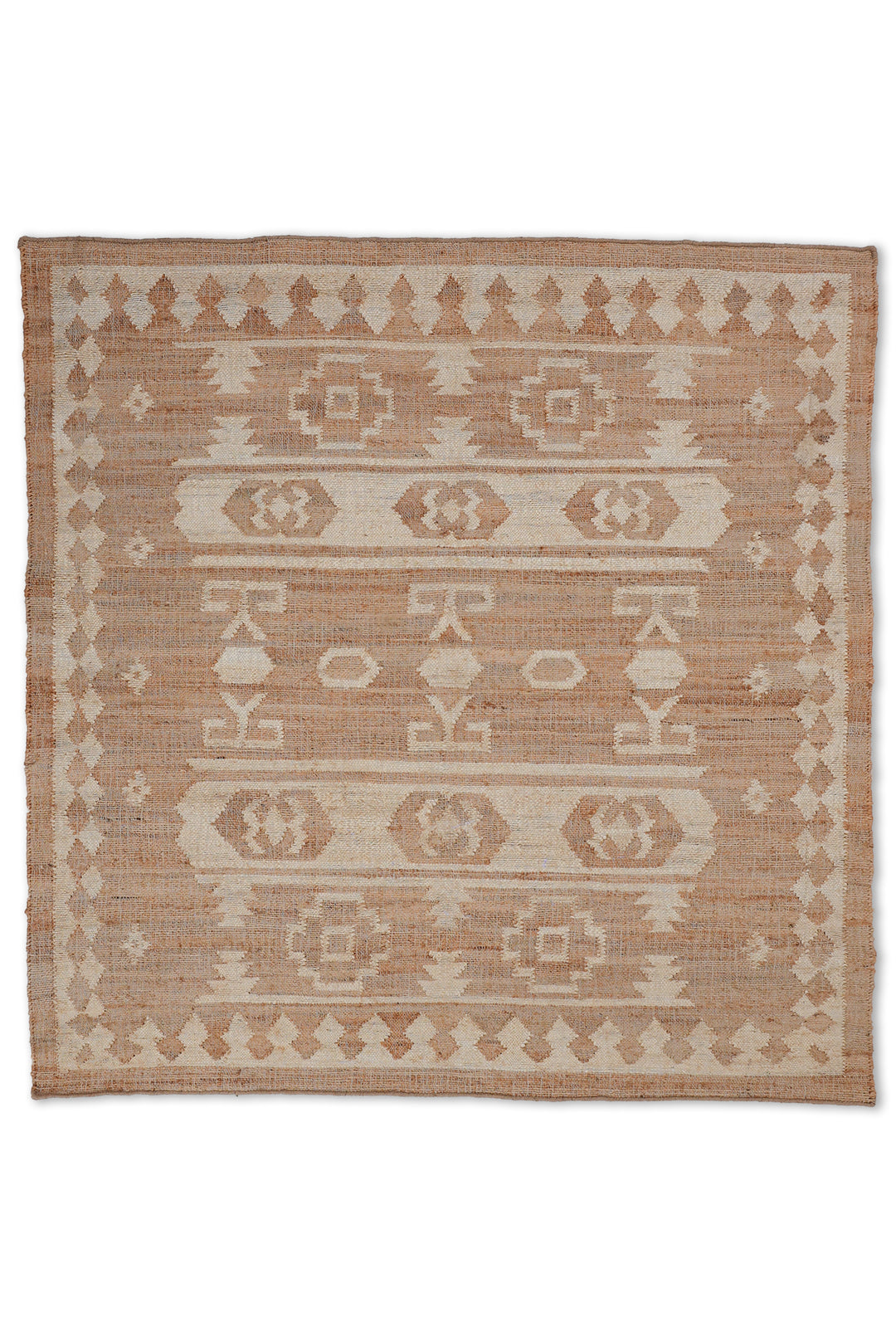 White & Beige Oriental Hand Woven Jute Flat Weave Kilim Rug