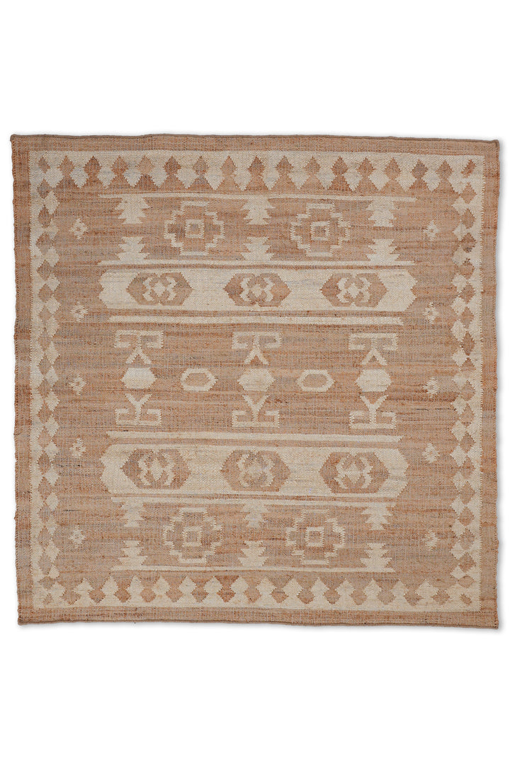 White & Beige Oriental Hand Woven Jute Flat Weave Kilim Rug