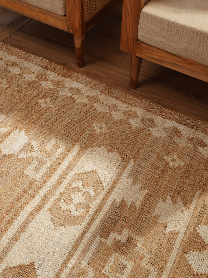 White & Beige Oriental Hand Woven Jute Flat Weave Kilim Rug