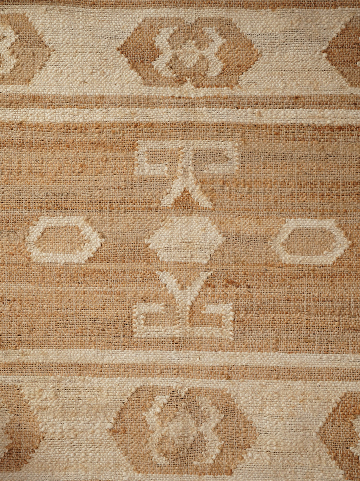 White & Beige Oriental Hand Woven Jute Flat Weave Kilim Rug