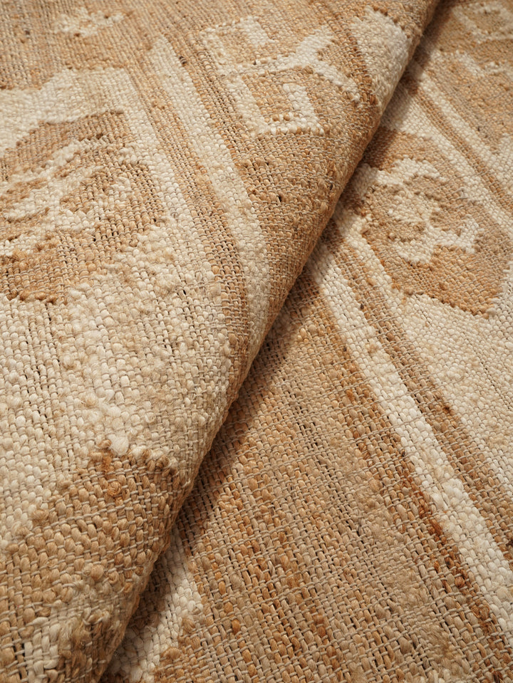 White & Beige Oriental Hand Woven Jute Flat Weave Kilim Rug