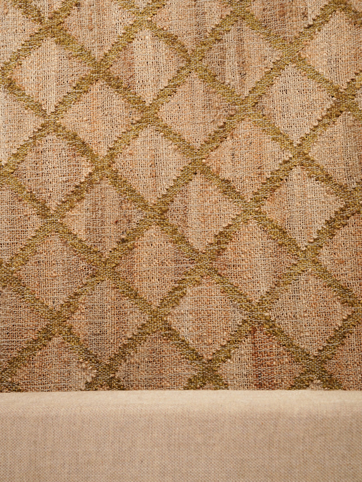 Beige & Gold Geometric Hand Woven Jute Flat Weave Kilim Rug