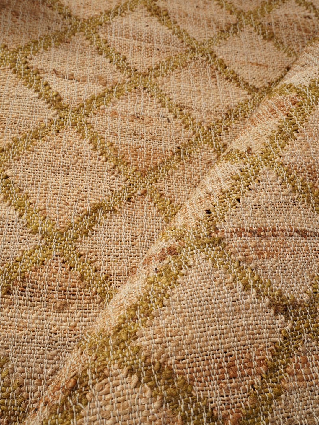 Beige & Gold Geometric Hand Woven Jute Flat Weave Kilim Rug
