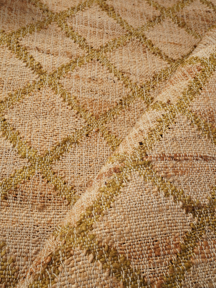 Beige & Gold Geometric Hand Woven Jute Flat Weave Kilim Rug