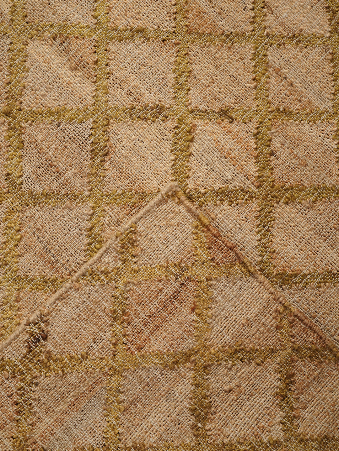 Beige & Gold Geometric Hand Woven Jute Flat Weave Kilim Rug