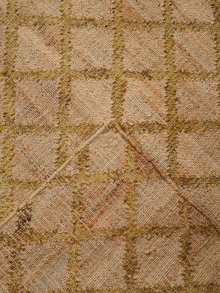 Beige & Gold Geometric Hand Woven Jute Flat Weave Kilim Rug
