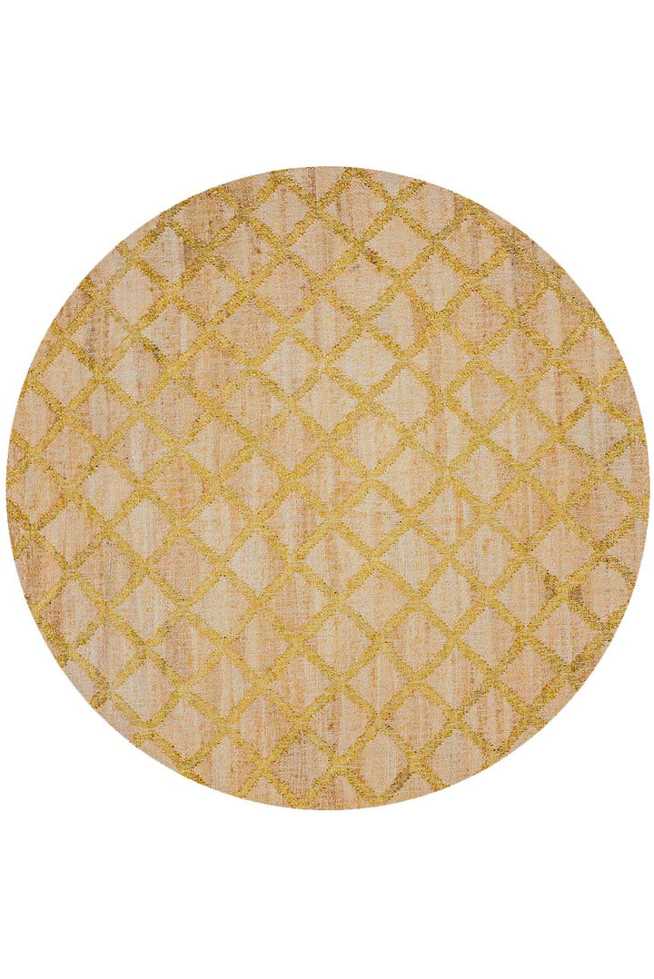 Beige & Gold Geometric Hand Woven Jute Flat Weave Kilim Rug