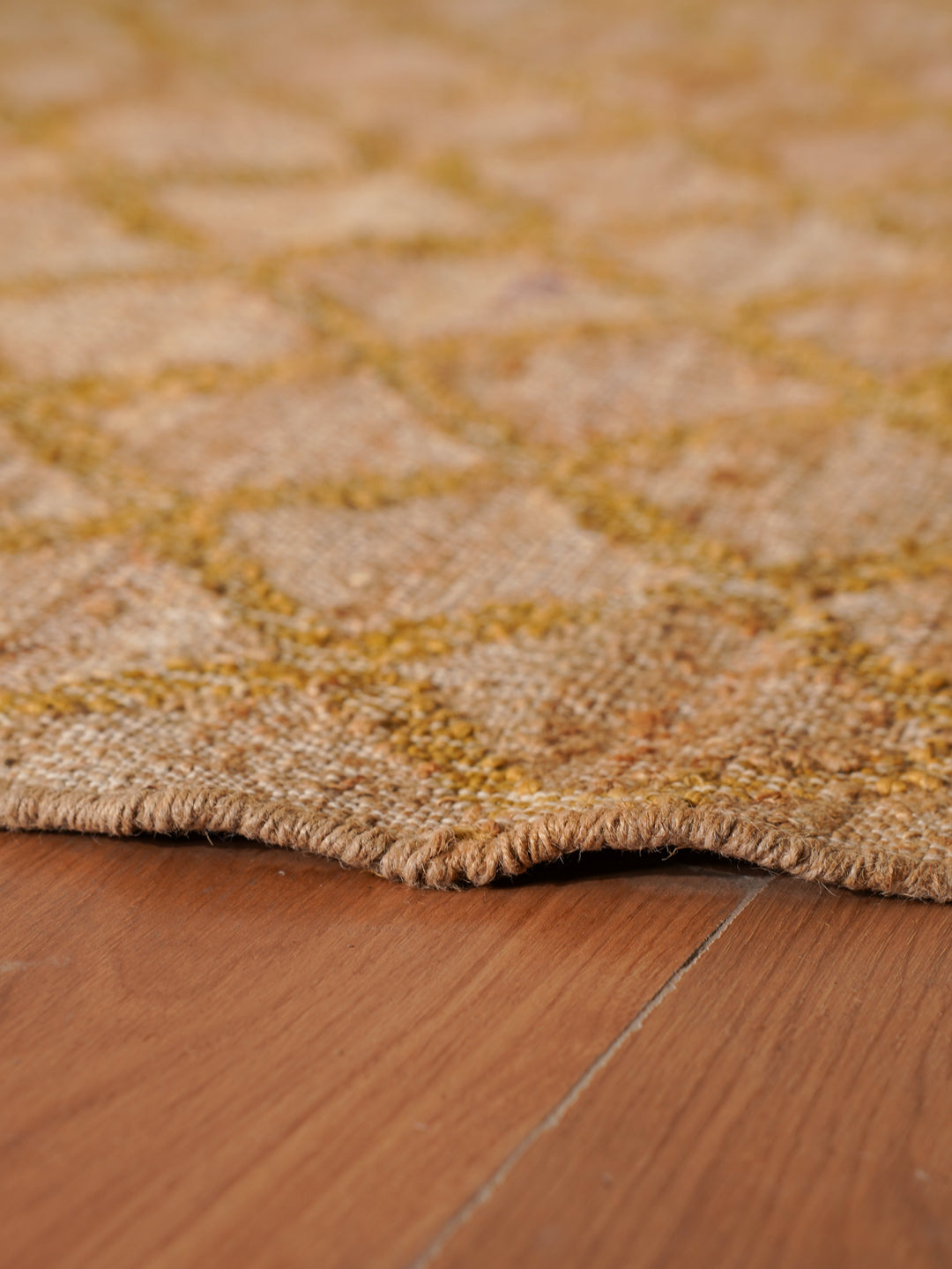 Beige & Gold Geometric Hand Woven Jute Flat Weave Kilim Rug