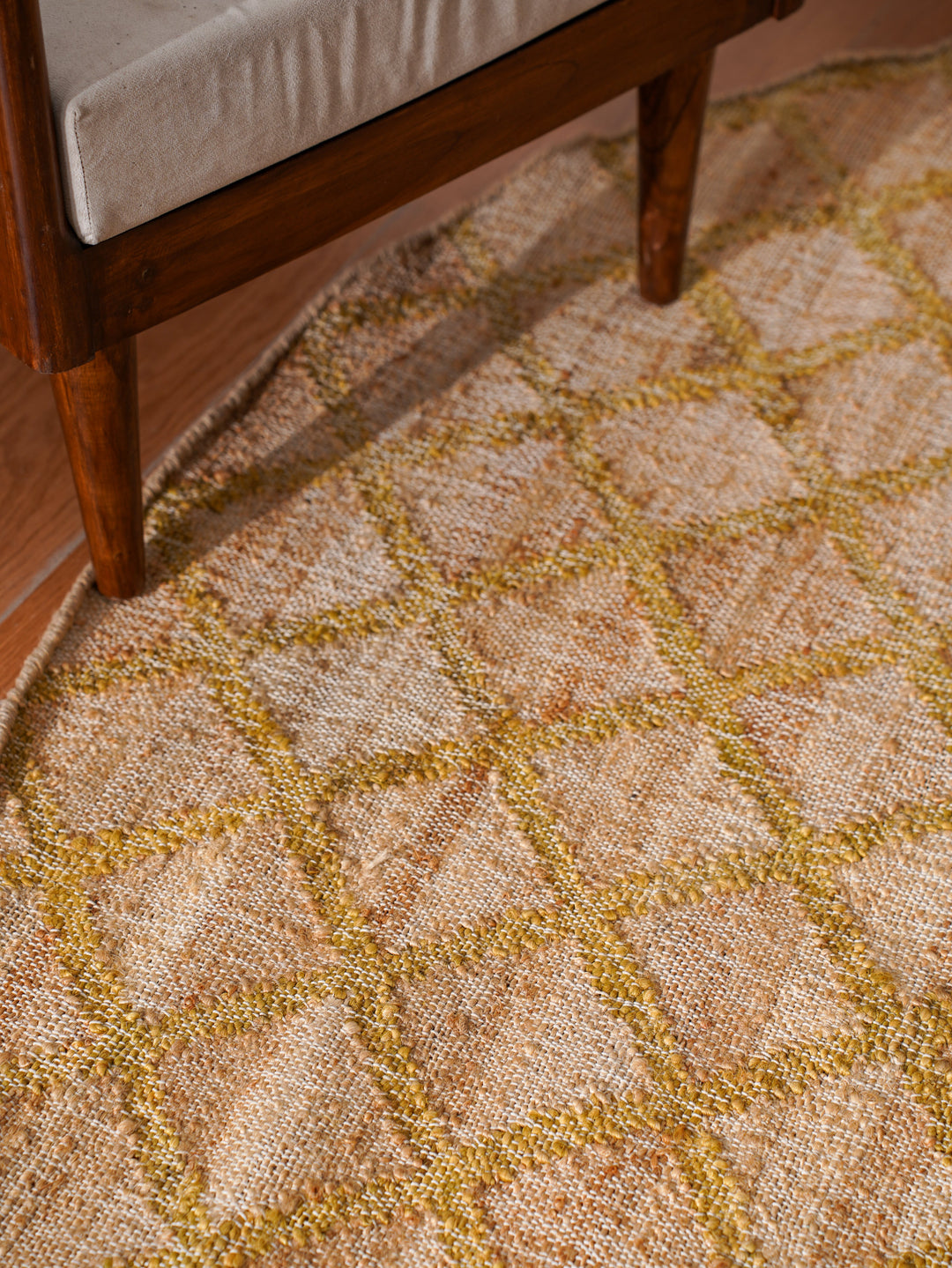 Beige & Gold Geometric Hand Woven Jute Flat Weave Kilim Rug