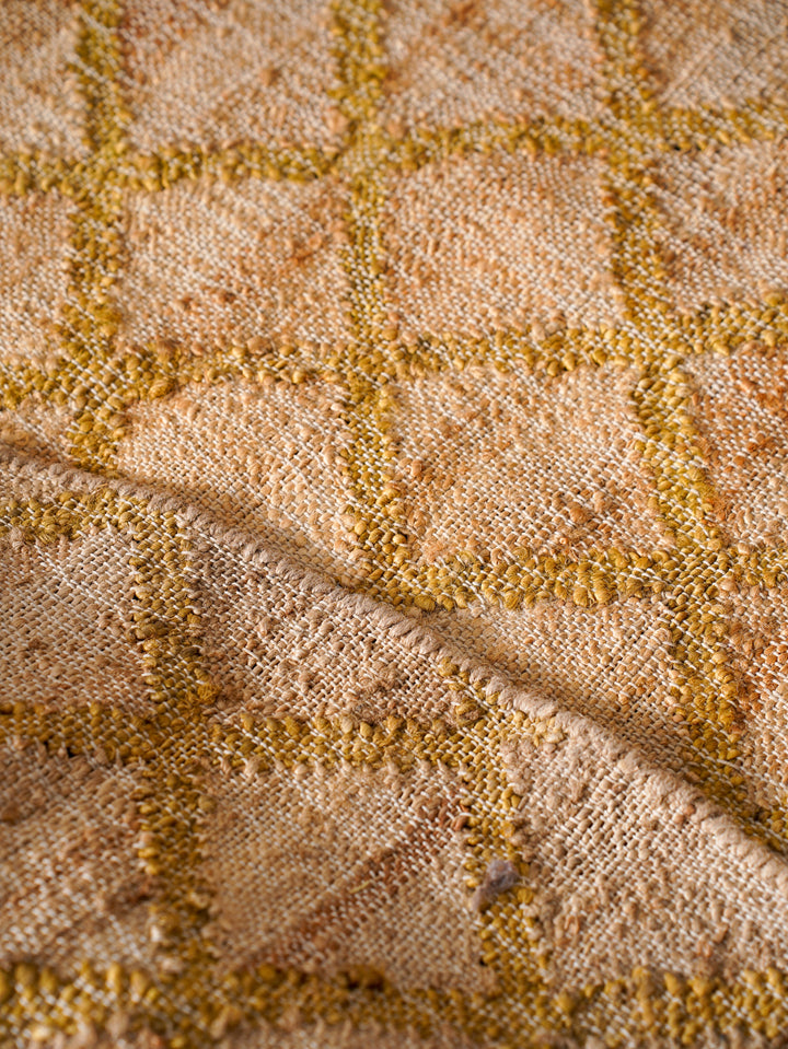 Beige & Gold Geometric Hand Woven Jute Flat Weave Kilim Rug