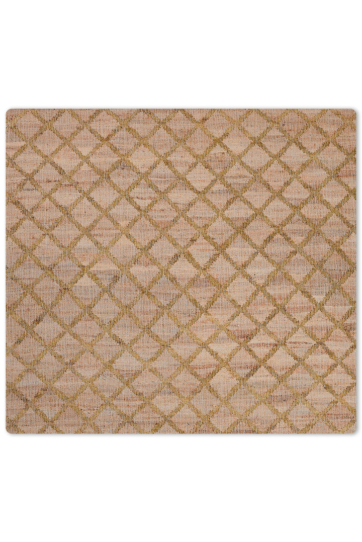 Beige & Gold Geometric Hand Woven Jute Flat Weave Kilim Rug