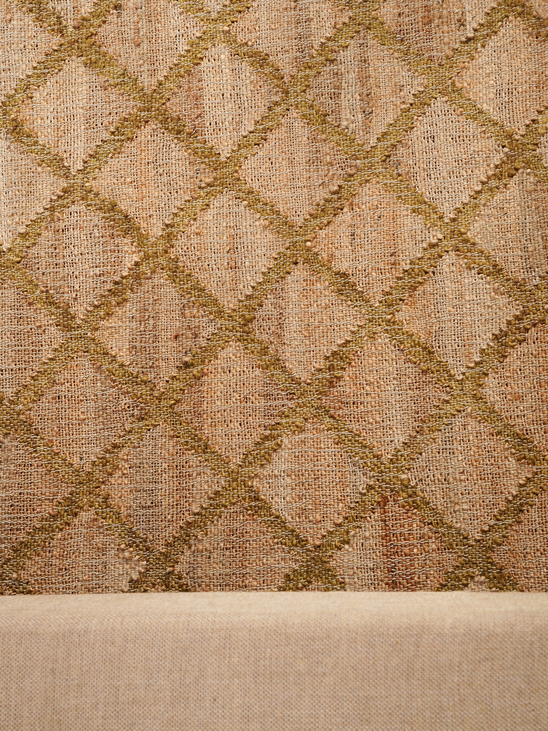Beige & Gold Geometric Hand Woven Jute Flat Weave Kilim Rug