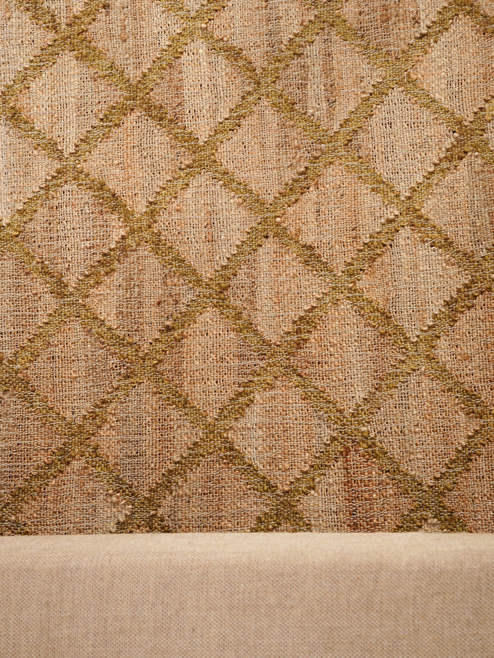 Beige & Gold Geometric Hand Woven Jute Flat Weave Kilim Rug