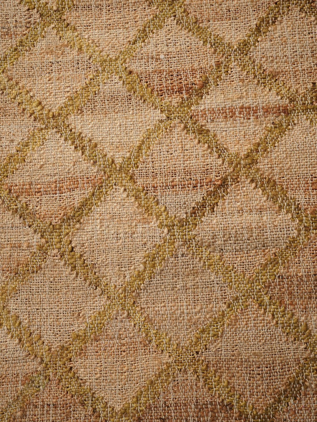 Beige & Gold Geometric Hand Woven Jute Flat Weave Kilim Rug