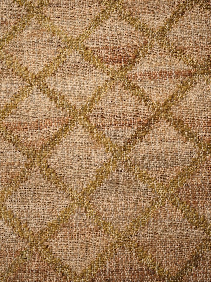 Beige & Gold Geometric Hand Woven Jute Flat Weave Kilim Rug