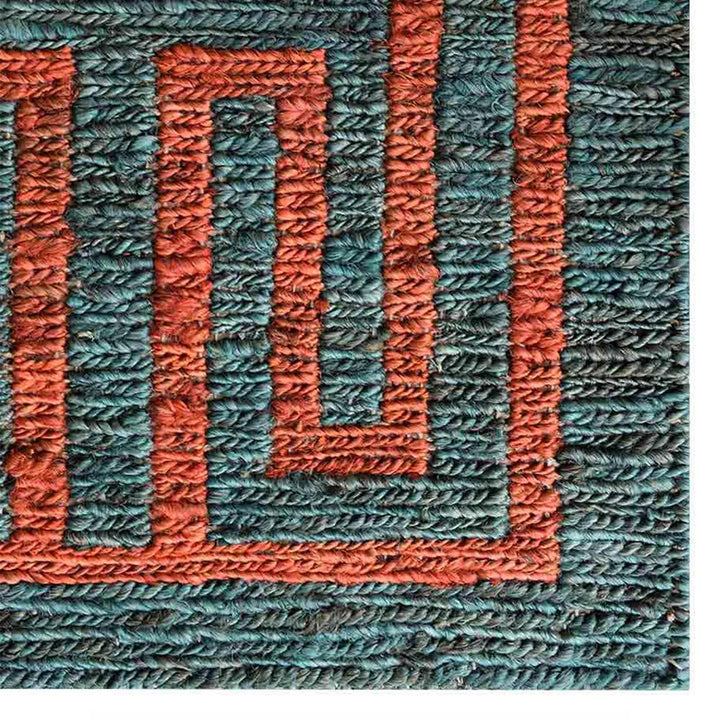 Hand-Knotted Sumak Dark Green Rust Jute Contemporary Rug