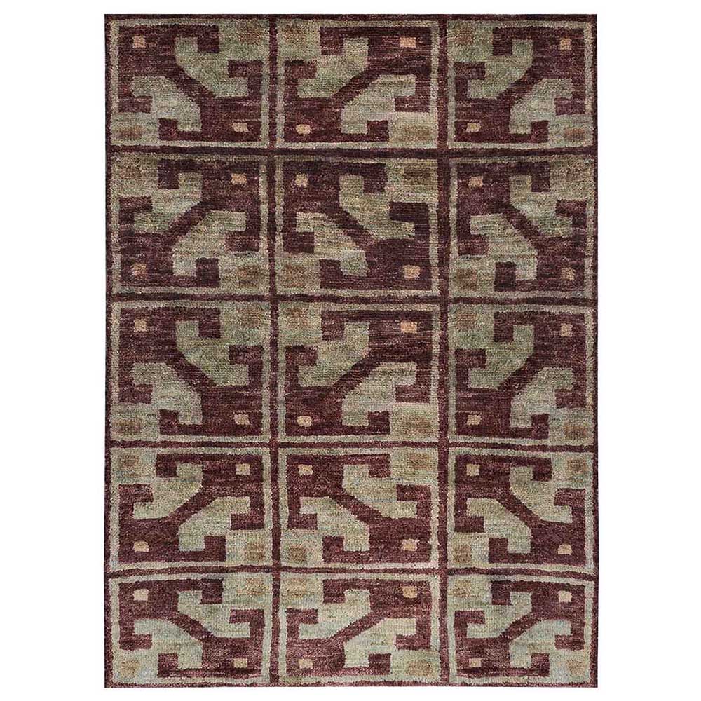 Brown & Beige Contemporary Hand Knotted Jute Rug with Geometric Block Motif