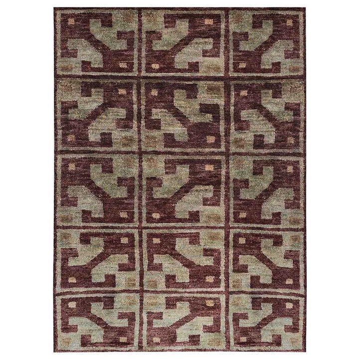 Brown & Beige Contemporary Hand Knotted Jute Rug with Geometric Block Motif