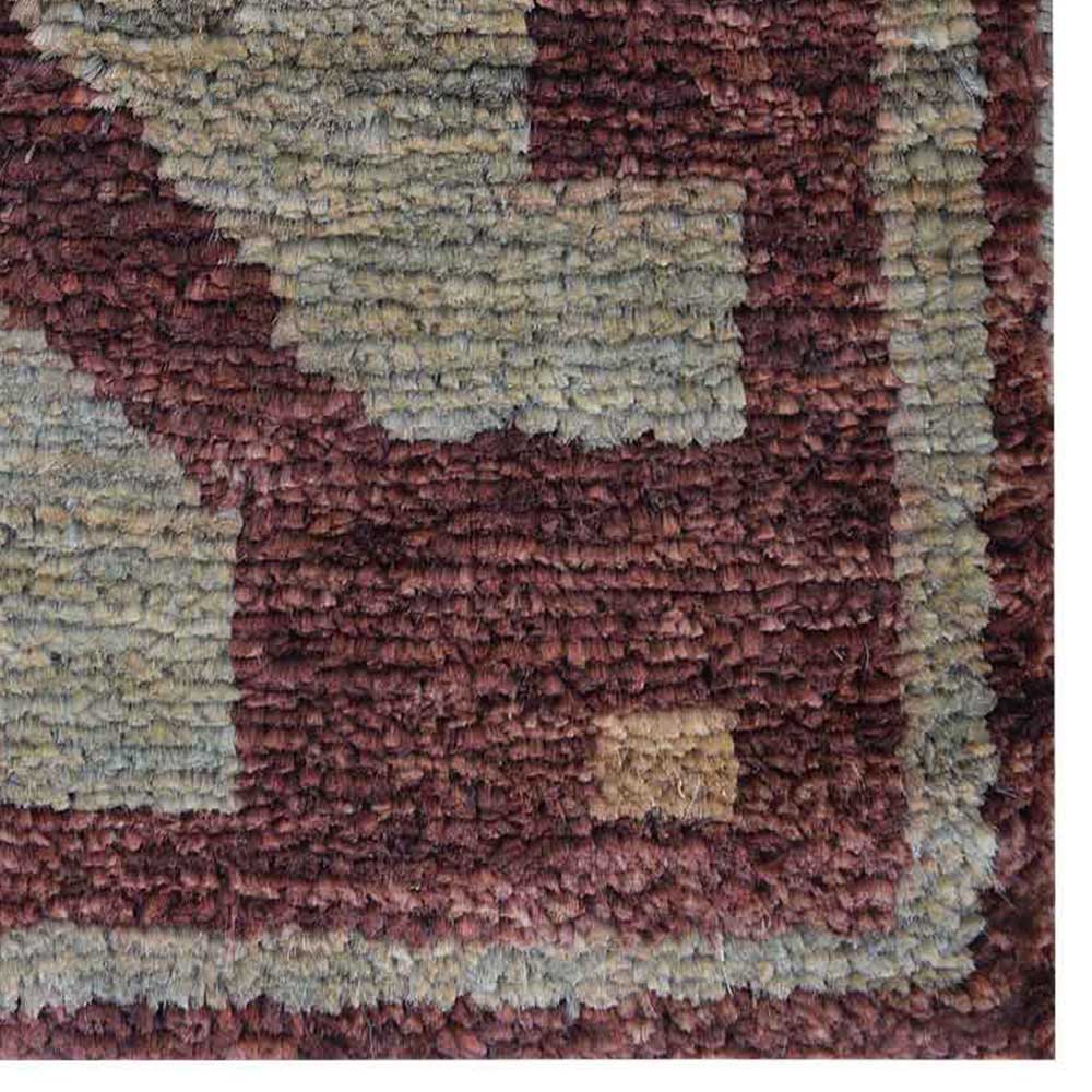 Brown & Beige Contemporary Hand Knotted Jute Rug with Geometric Block Motif