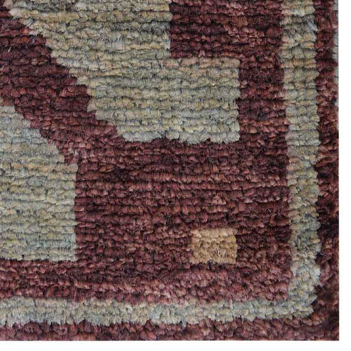 Brown & Beige Contemporary Hand Knotted Jute Rug with Geometric Block Motif
