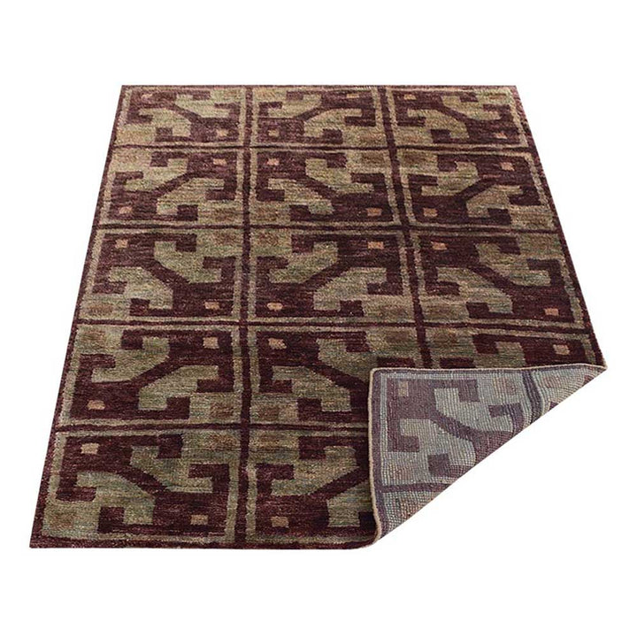 Brown & Beige Contemporary Hand Knotted Jute Rug with Geometric Block Motif