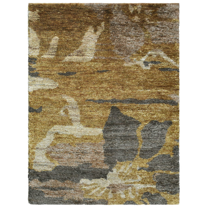 Beige & Brown Floral Hand Knotted Jute Rug with Artistic Botanical Design