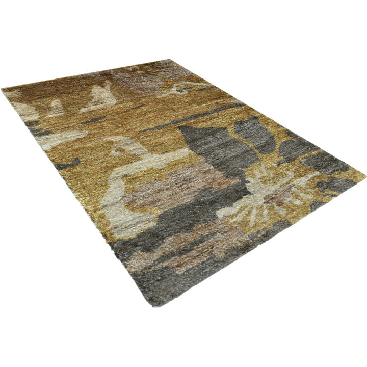 Beige & Brown Floral Hand Knotted Jute Rug with Artistic Botanical Design