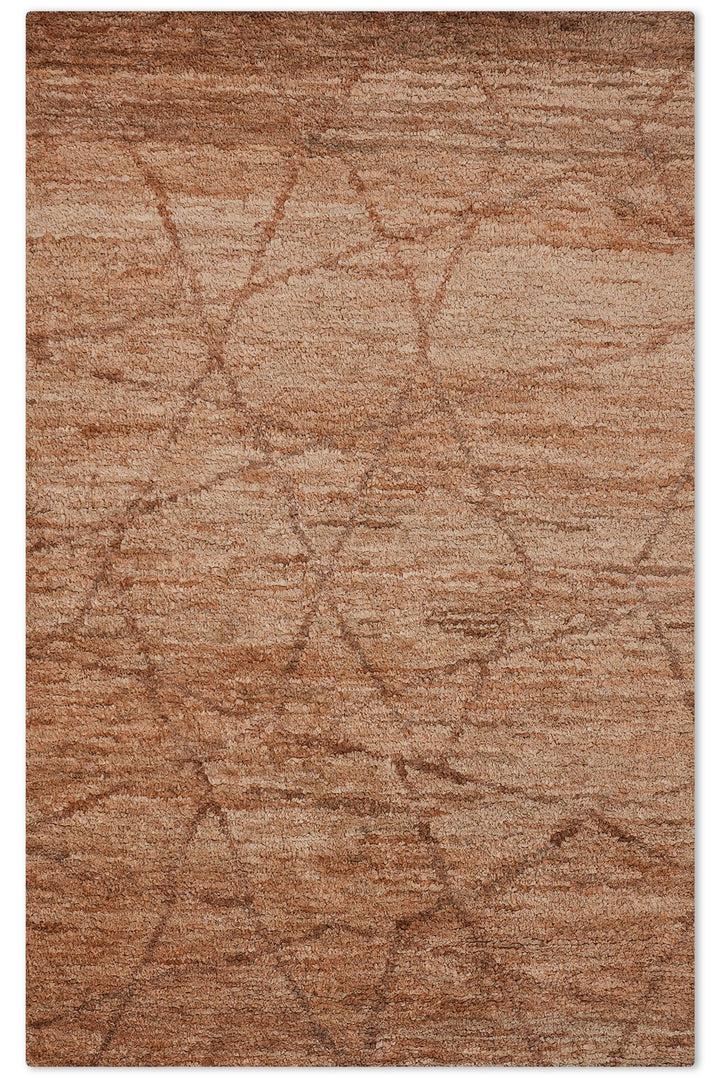 Beige & Brown Contemporary Hand Knotted Jute Rug with Abstract Pattern