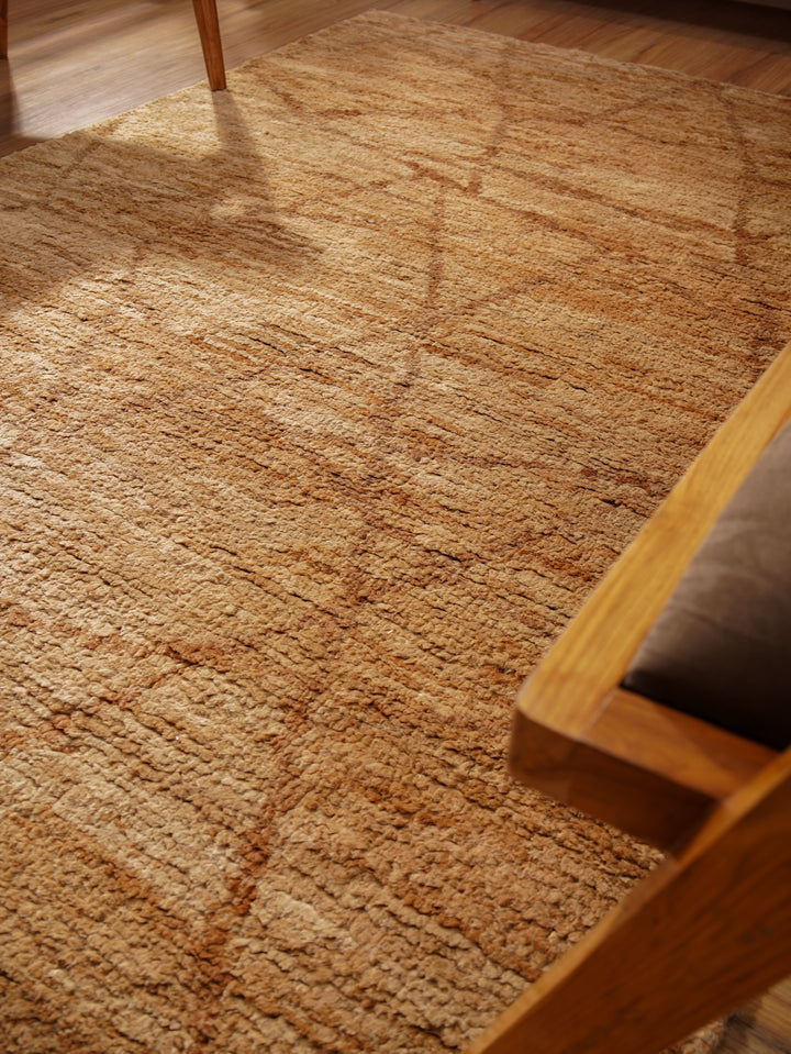 Beige & Brown Contemporary Hand Knotted Jute Rug with Abstract Pattern