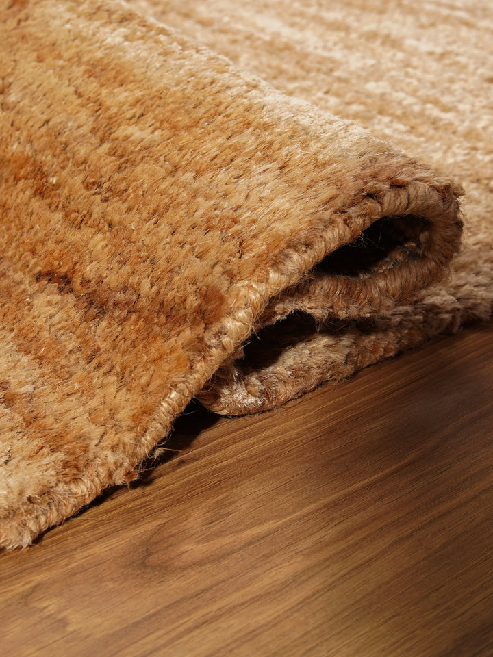 Beige & Brown Contemporary Hand Knotted Jute Rug with Abstract Pattern