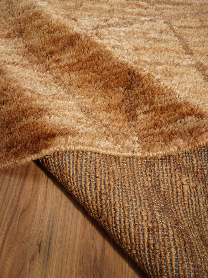 Beige & Brown Contemporary Hand Knotted Jute Rug with Abstract Pattern