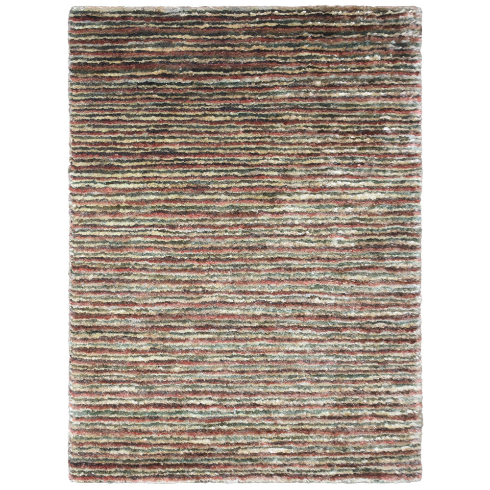 Multicolor Contemporary Hand Knotted Jute Rug with Textured Striped Design