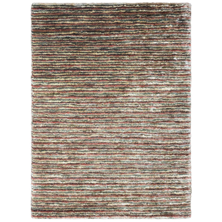 Multicolor Contemporary Hand Knotted Jute Rug with Textured Striped Design