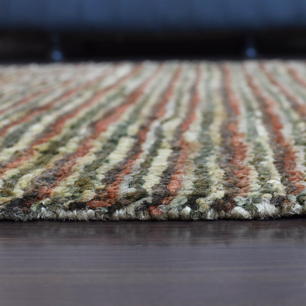 Multicolor Contemporary Hand Knotted Jute Rug with Textured Striped Design