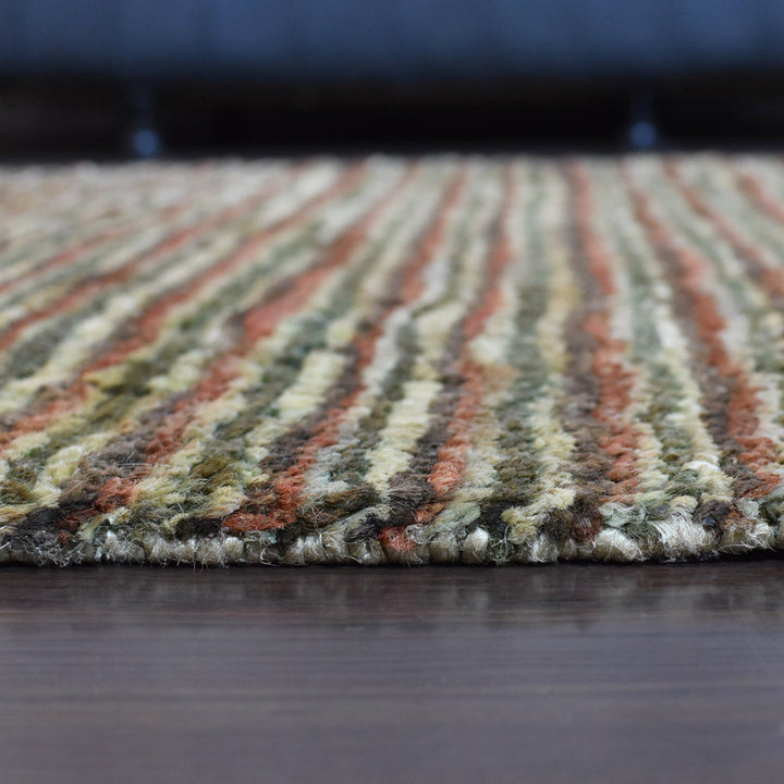Multicolor Contemporary Hand Knotted Jute Rug with Textured Striped Design