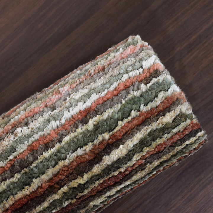 Multicolor Contemporary Hand Knotted Jute Rug with Textured Striped Design