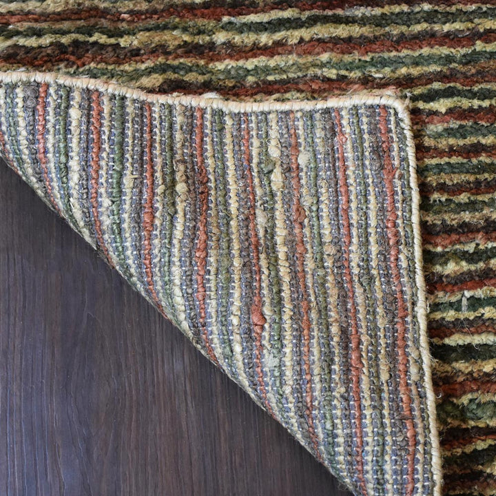 Multicolor Contemporary Hand Knotted Jute Rug with Textured Striped Design