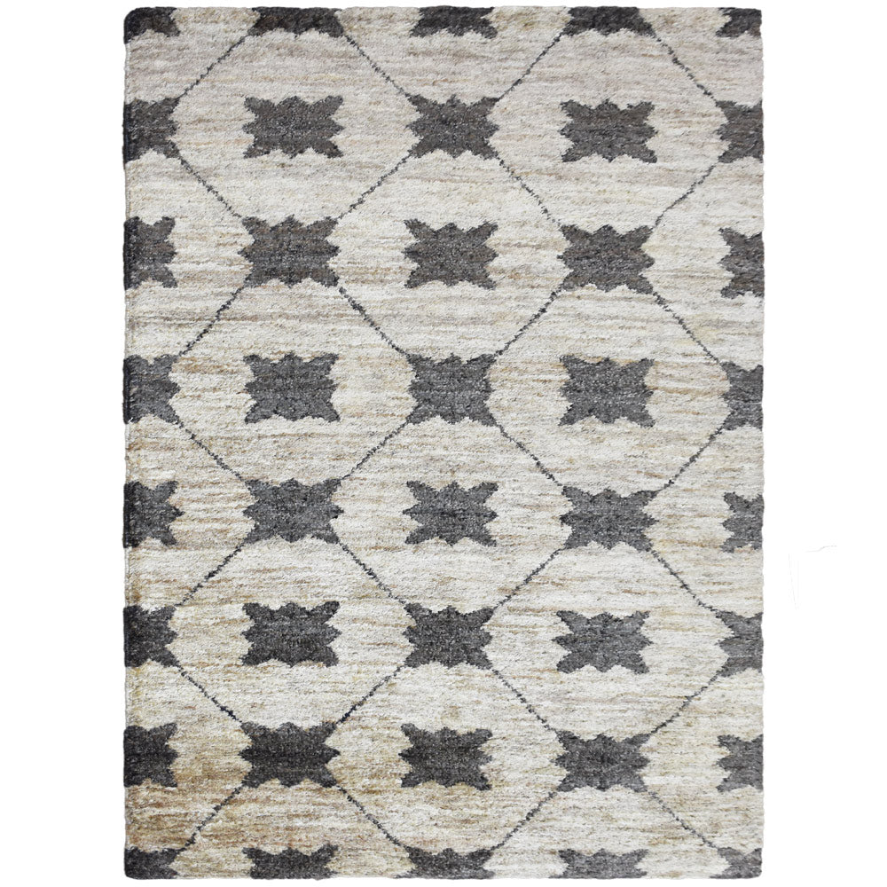 Beige & Green Textured Jute Rug with Contemporary Diamond Pattern