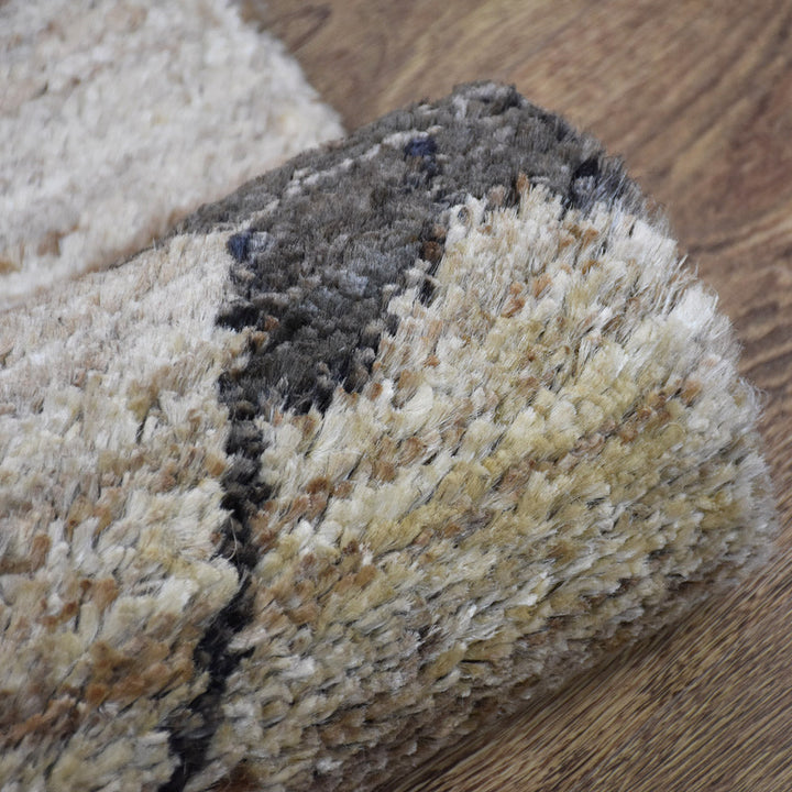 Beige & Green Textured Jute Rug with Contemporary Diamond Pattern
