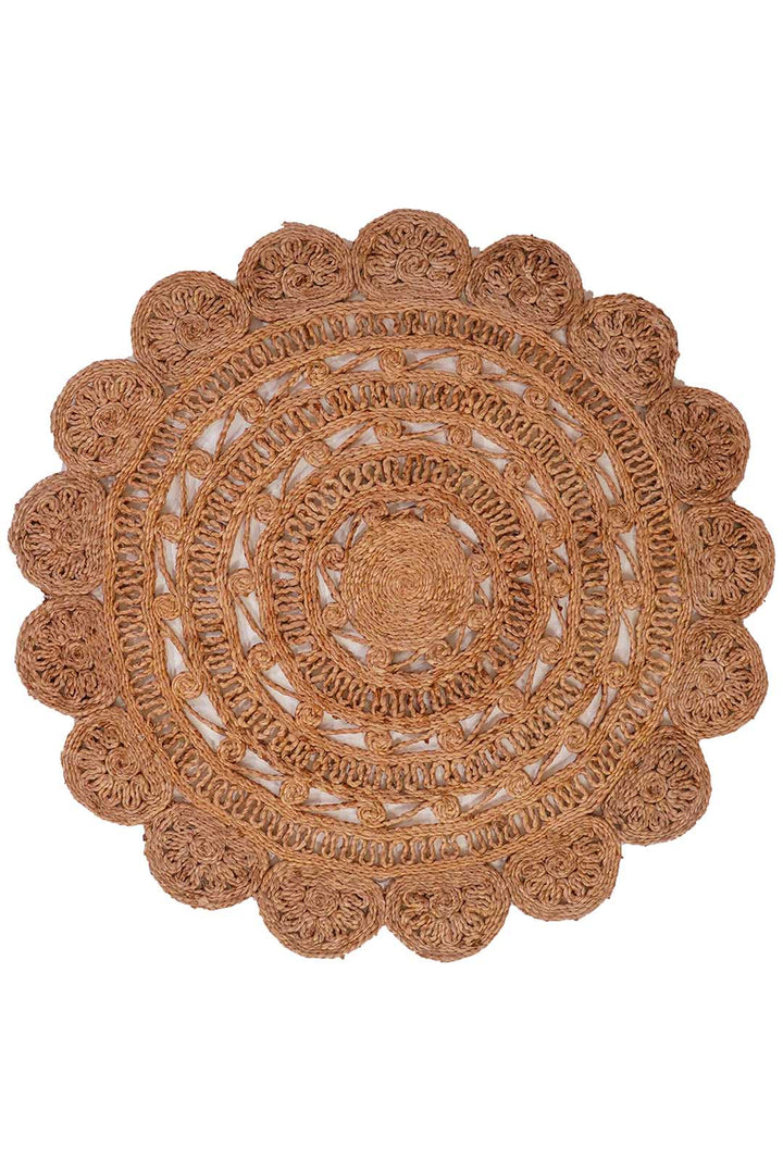 Beige Hand Woven Jute Oriental Rug with Decorative Floral Border