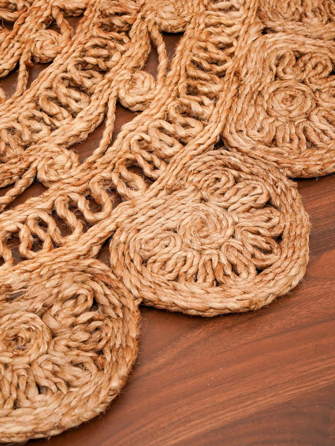 Beige Hand Woven Jute Oriental Rug with Decorative Floral Border