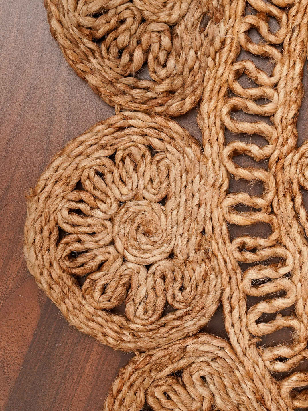 Beige Hand Woven Jute Oriental Rug with Decorative Floral Border