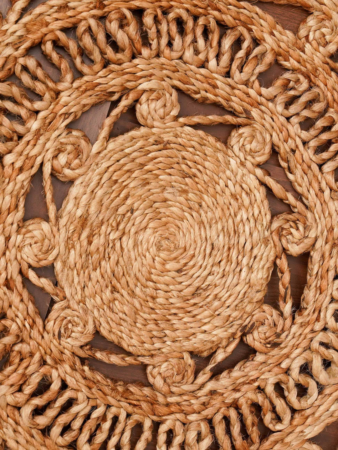 Beige Hand Woven Jute Oriental Rug with Decorative Floral Border
