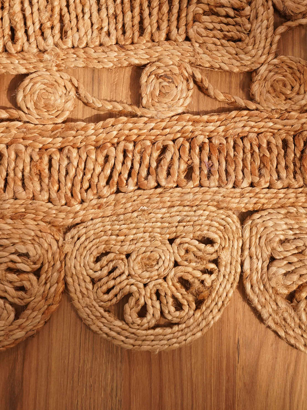 Beige Hand Woven Jute Oriental Rug with Decorative Floral Border
