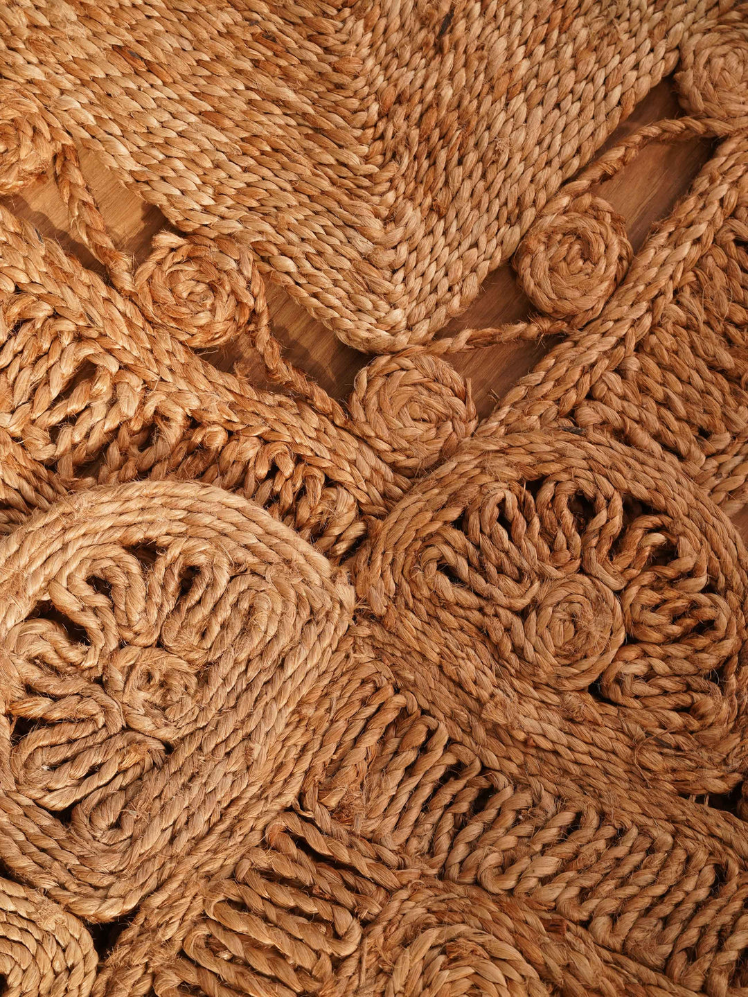 Beige Hand Woven Jute Oriental Rug with Decorative Floral Border