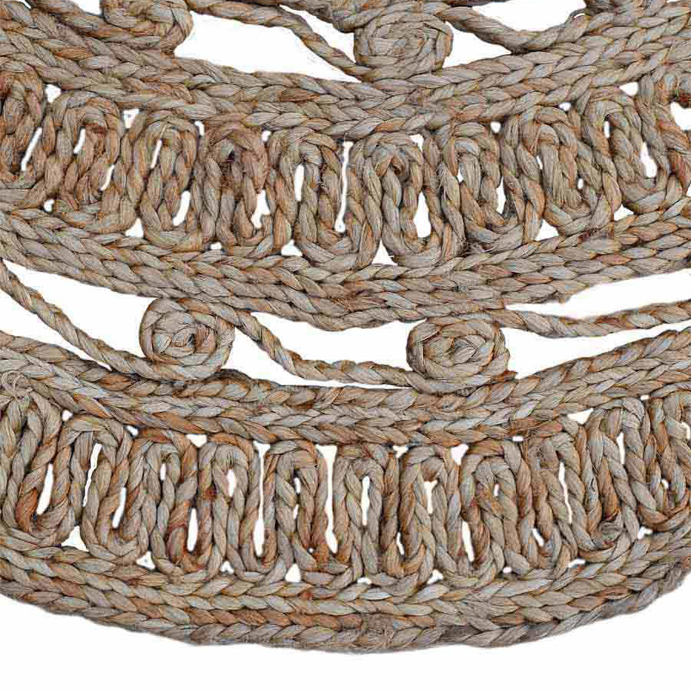 Beige Round Hand Woven Jute Oriental Rug with Openwork Design