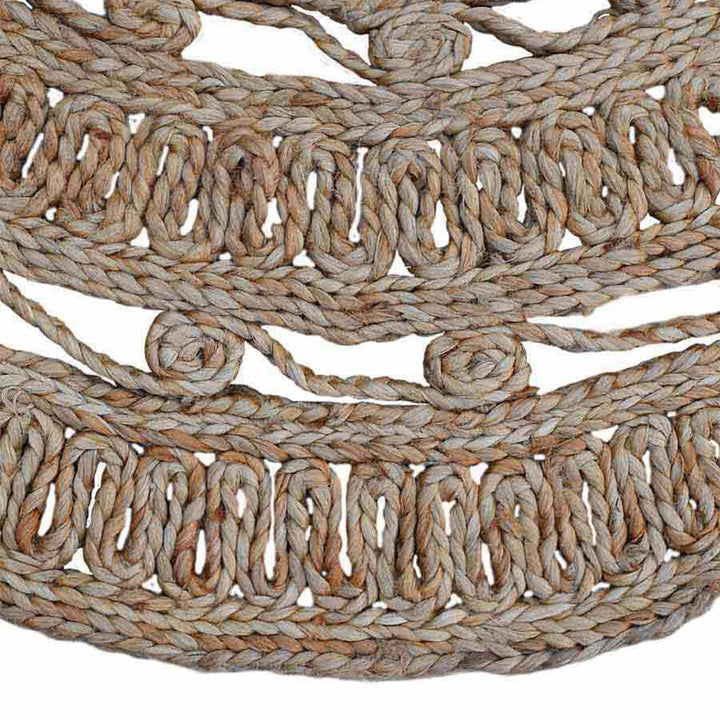 Beige Round Hand Woven Jute Oriental Rug with Openwork Design