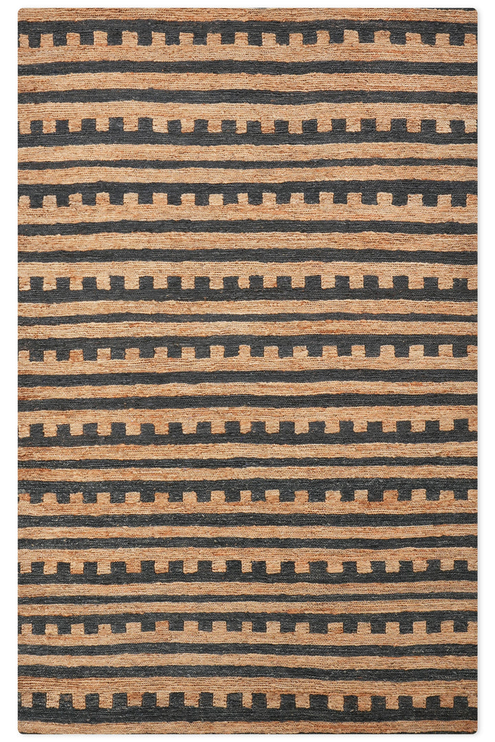 Beige & Brown Textured Stripe Jute Sumak Rug for Contemporary Spaces